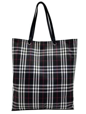 Burberry Black Plaid Tote with Pink Accents
